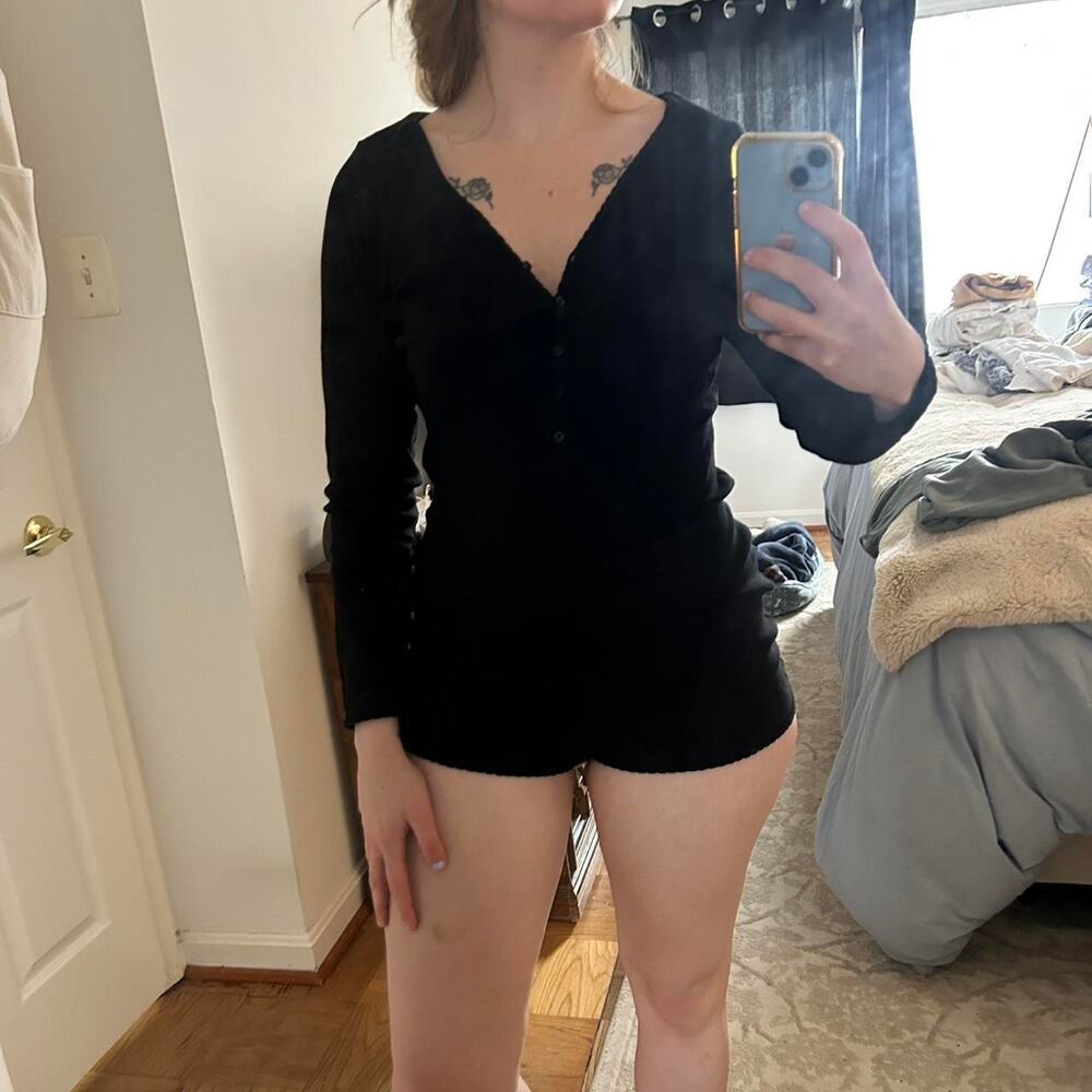 Victoria secret pink heart eyelet black romper
